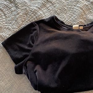 Blue velvet short sleeve top.